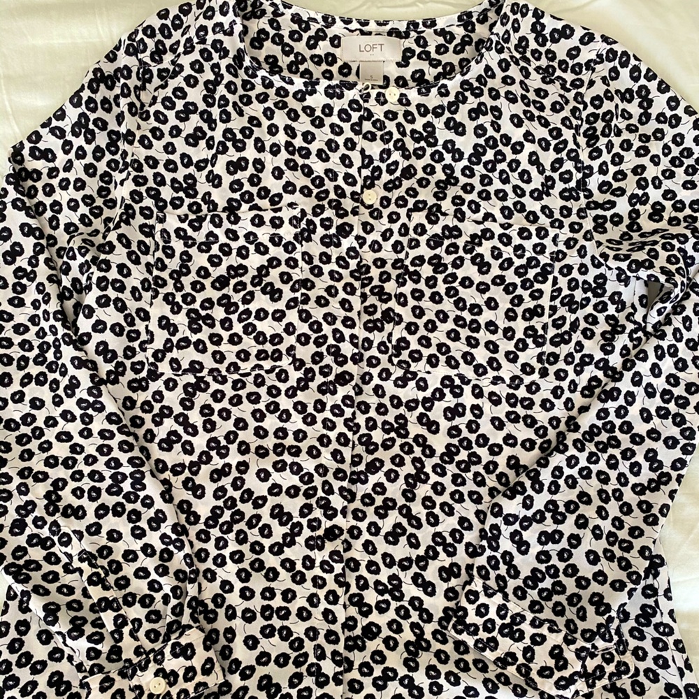 LOFT Poppy Black + White Blouse